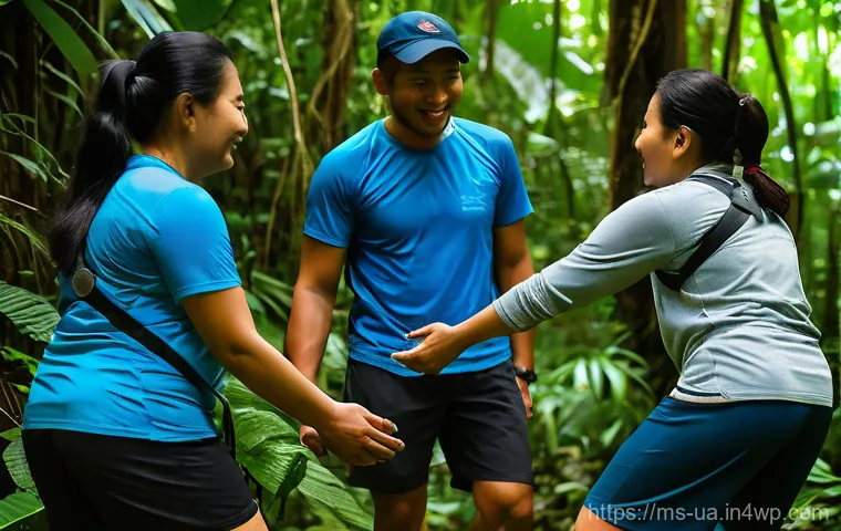 블루 운동 처방을 위한 커뮤니티 형성 방법 - "A serene and heartwarming scene depicting a diverse group of Malaysian friends, including men and w...
