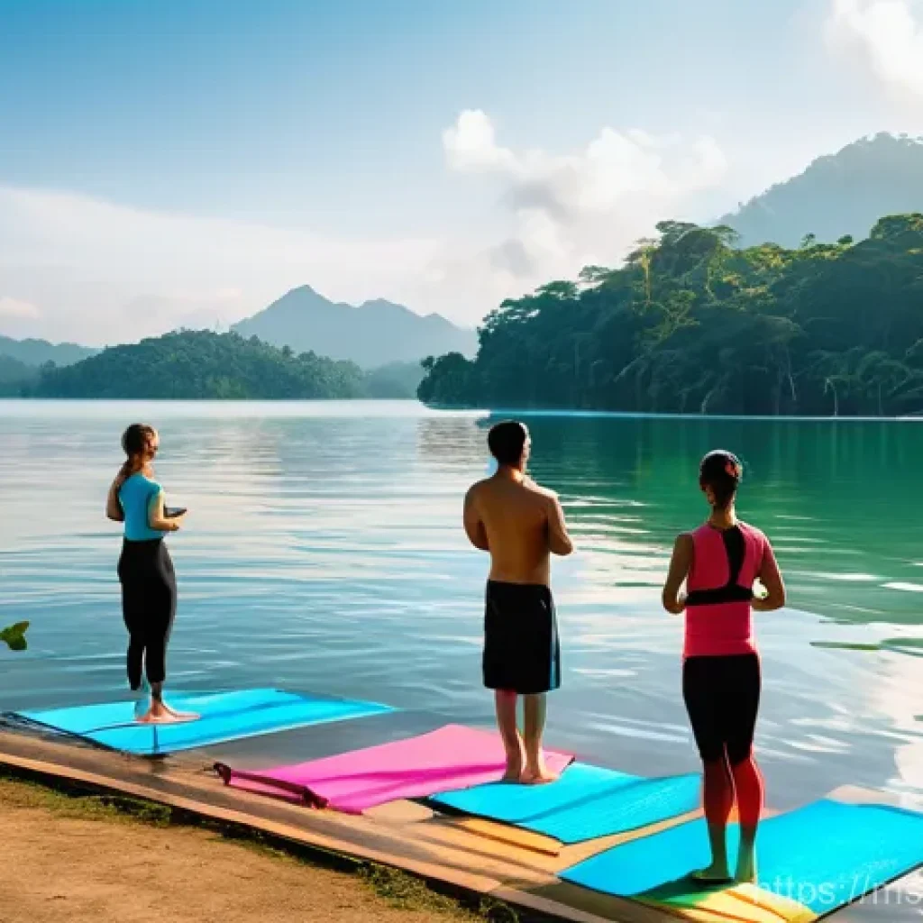블루 운동 처방 프로그램의 평가 방법 - **Prompt 1: Serene Aqua Yoga by a Malaysian Lake**
    "A diverse group of adults, male and female, ...