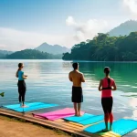 블루 운동 처방 프로그램의 평가 방법 - **Prompt 1: Serene Aqua Yoga by a Malaysian Lake**
    "A diverse group of adults, male and female, ...